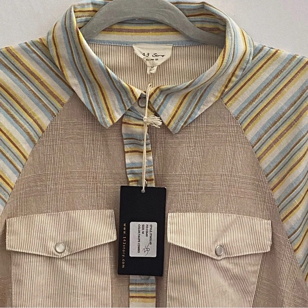 143 Story Long Sleeve Striped Tunic Top Womens Size Medium NWT Linen Cotton Boho - Picture 3 of 16